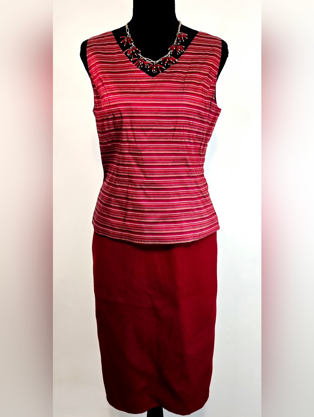 Ann Taylor Petite Silk Red Stripe Sleeveless Blouse 10P